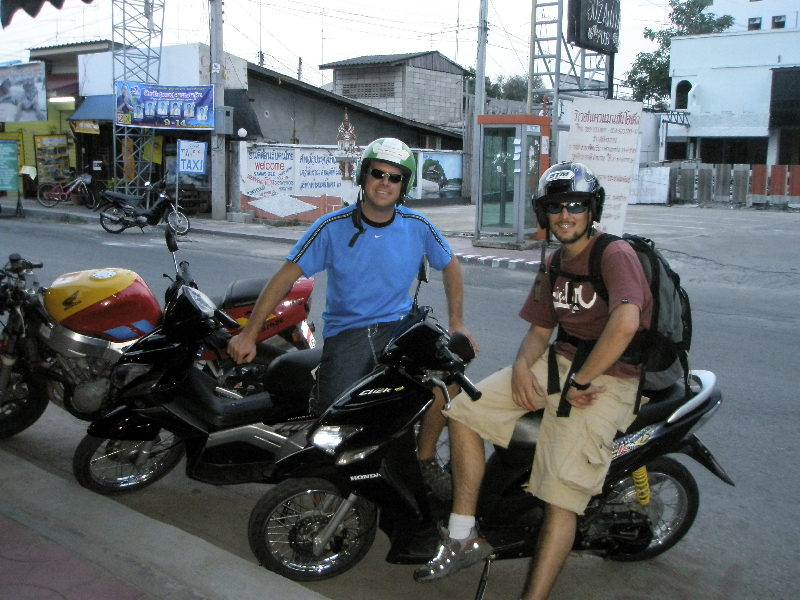 Taking on the open road in Kanchanaburi, Thailand- sweet helmets!