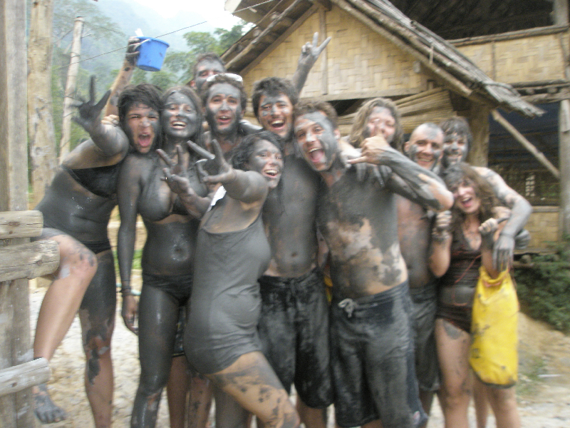Wild, crazy, EPIC mud fight- only in Vang Vieng, Laos...